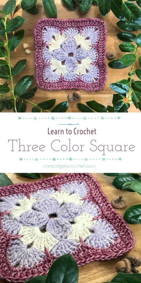 Three Color Square | Beginner Crochet Video Tutorial | Stitch Explorers Series - Stardust Gold Crochet Motifs Granny Square, Gold Crochet, Granny Square Crochet Patterns Free, Confection Au Crochet, Crochet Geek, Crochet Motif Patterns, Crochet Blocks, Crochet Granny Square, Beginner Crochet