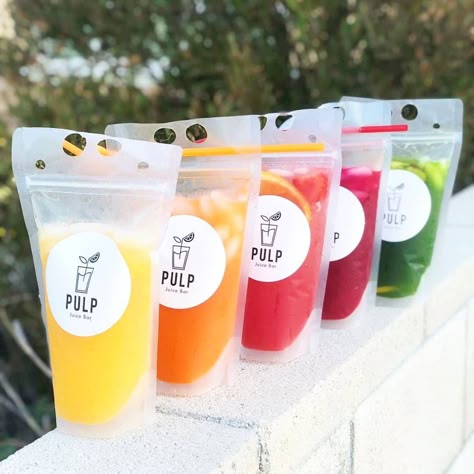 Pulp Juice Bar 🍊 on Instagram: “🥑🥑🥑 GIVEAWAY ALERT🥑🥑🥑 We partnered up with @eatwithnorma to give away 2 delicious signature juices and a toast to one lucky winner! Not…” Cocktail Packaging Design, Pouch Drinks, Food Containers Design, Juice Bar Ideas, Pastry Business, Cocktail Board, Cocktails Ideas, Bar Shots, Juice Shop