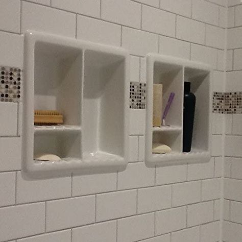 10 Shower Niche Ideas for Built-in Bathroom Storage - Bob Vila Shower Niche Placement, Shower Niche Ideas, Built In Bathroom Storage, Shampoo Shelf, White Marble Shower, Tile Shower Niche, Bathroom Niche, Niche Ideas, Black Mold