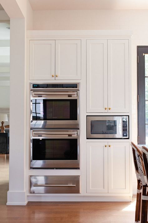 Oven Cabinet Layout. Kitchen Oven Cabinet. Kitchen Oven Cabinet Ideas. Kitchen Oven Cabinet Design. Kitchen with two ovens, warmer drawer and microwave oven. #Oven #Cabinet #Kitchen  Jean Stoffer Design. Casa Rock, Layout Kitchen, Oven Cabinet, Kitchen Cabinet Layout, Double Ovens, New Kitchen Cabinets, Kitchen Cabinet Remodel, Classic Kitchen, Kitchen Design Trends