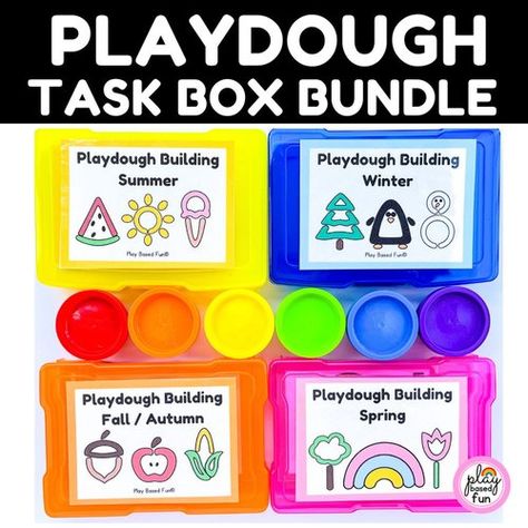 PLAYDOUGH TASK BOX BUNDLE, FINE MOTOR TASK BOXES SPECIAL EDUCATION, PREK, KINDER Math Task Boxes, Fine Motor Task Boxes, Task Boxes For Special Education, Math Tasks, Kindergarten Centers, Task Boxes, Spring Fun, Special Education Resources, Play Based