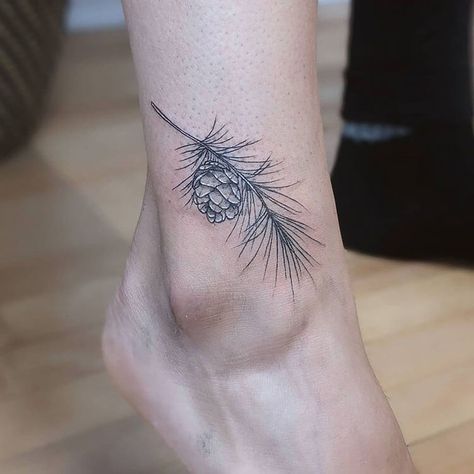 Pine Tree And Pine Cone Tattoo, Pnw Tattoos For Women, Small Pine Cone Tattoo, Pinecone Branch Tattoo, Pine One Tattoos, Pinecones Tattoo, Small Nature Inspired Tattoos, Pine Bough Tattoo, Winter Floral Tattoo