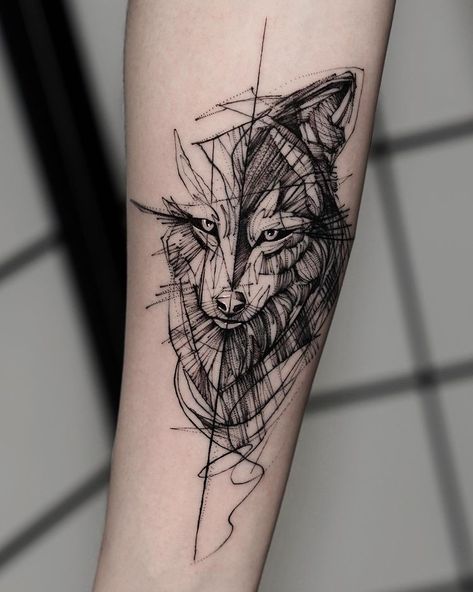 Ankle Tattoo Cross, Simple Wolf Tattoo, Wolf Tattoos For Women, Geometric Wolf Tattoo, Wolf Tattoos Men, Sketch Style Tattoos, Wolf Tattoo Sleeve, Thigh Tattoo Designs, Wolf Tattoo Design