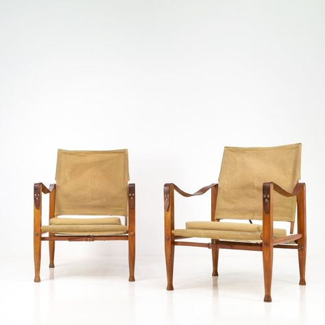 For sale: Pair of Kaare Klint Canvas Safari Chairs, Denmark 1950s Kaare Klint Safari Chair, Safari Chair, Kaare Klint, Sofa Ideas, Vintage Design, Denmark, Outdoor Chairs, Ash, Repair