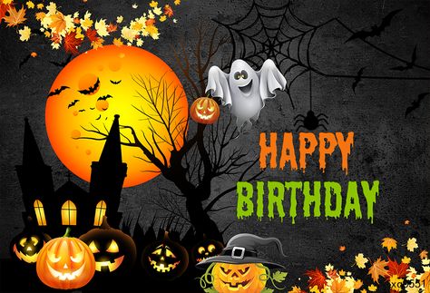 Halloween Theme Birthday Pumpkins Ghost Photo Background  ♡ Backdrop Designs Store ♡ We are a professional photography backdrop manufacturer.Our background is primarily targeted at newborns,children,adults,holidays,birthdays,weddings,etc. Our designers can design a variety of backgrounds according to the needs of each customer.If you need custom background,please feel free to contact us. Happy Birthday Wishes Halloween, Happy Halloween Birthday Images, Halloween Birthday Wishes, Happy Birthday Halloween Image, Background Images Halloween, Halloween Background Horizontal, Happy Halloween Birthday, Halloween Sky Background, Happy Birthday Halloween