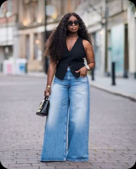 Blues Concert Outfit Black Woman, Edgy Wide-leg Jeans For Concert, Gospel Concert Outfit, Gospel Concert Outfit Ideas Black Women, Cheap Chic Wide-leg Jeans, Chic Wide-leg Denim Jumpsuit, Concert Outfits Black, Concert Outfit Ideas Black, Casual Concert Outfits