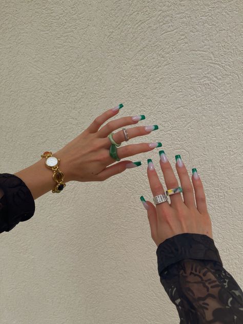 Chunky rings green nails Summer Nails Coffin Shape, Coffin Green Nails, Green Nails Summer, Green Summer Nails, Nails Coffin Shape, Summer Nails Coffin, Coffin Shape, Nails Summer, Nails Coffin