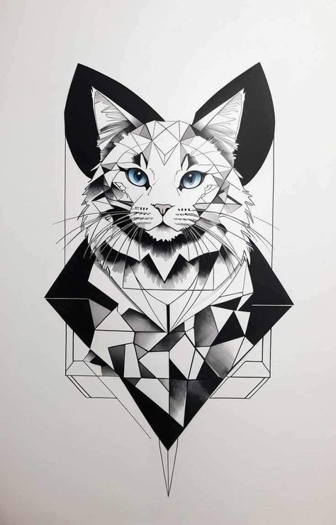 Cat Flowers Drawing, Geometric Cat Tattoo, Tattoo Gato, Heart With Infinity Tattoo, Shoulder Sleeve Tattoos, Minimalistic Tattoo, Line Tattoo Ideas, Peacock Feather Tattoo, Colorful Canvas Art