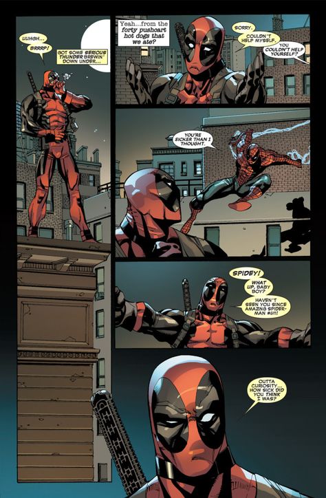 Spider-Man Attacks Deadpool  1 Hit Monkey, Comic Book Room, Deadpool Art, Deadpool And Spiderman, Deadpool Comic, Impulsive Behavior, Wade Wilson, The Punisher, Comic Book Pages