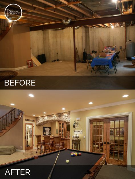 Before and After Basement Remodeling - Sebring Services Basement Remodeling Diy, Basement Gym, Home Remodeling Contractors, Basement Inspiration, Diy Basement, Basement Stairs, Basement Makeover, Small Basements, Basement Bedrooms