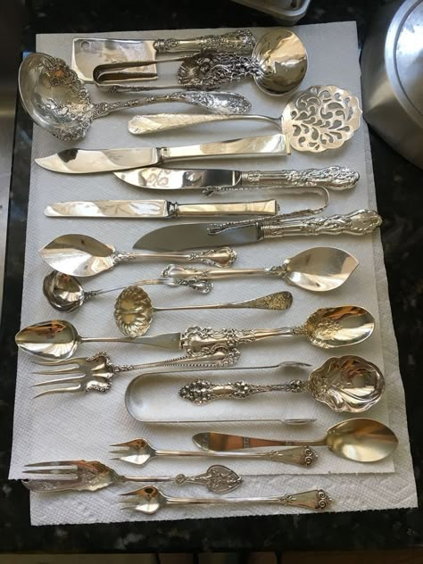 Antique Flatware, Sterling Flatware, Silver Cutlery, Antique Silverware, Vintage Cutlery, Sterling Silver Flatware, Silver Decor, Silver Items, Silver Tea