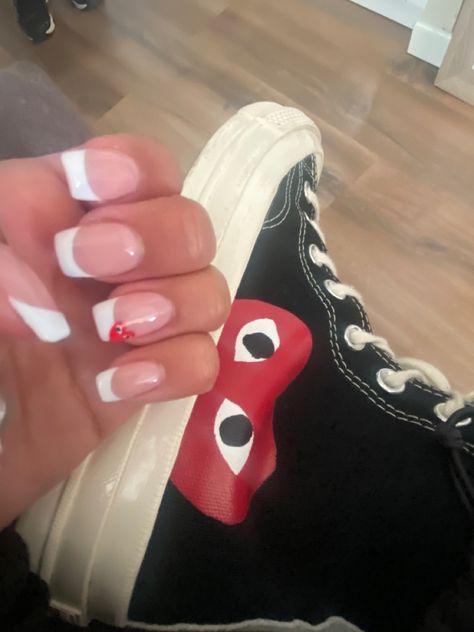 Play Heart Nails, Comme Des Garcons Nails, Converse Nails, Cdg Heart, Nails Ideas Short, Heart With Eyes, Teen Nails, Play Heart, Dream Self