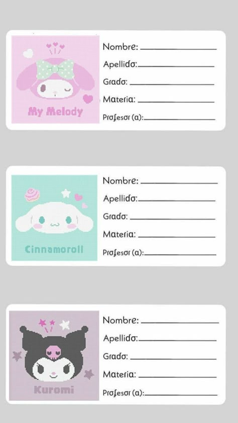 Personalized School Supplies Labels, Hello Kitty School, Name Tag For School, Pink Wallpaper Hello Kitty, Hello Kitty Crafts, Kindergarten Math Activities, School Labels, Kitty Drawing, Hello Kitty Drawing