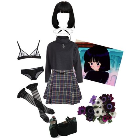 Sailor Saturn by vckvickivdb on Polyvore featuring moda, Pieces, Trasparenze, Kriss Soonik, Topshop, pale, grunge, 90s and anime Saturn Cosplay, Fictional Outfits, Sailor Saturn Cosplay, Anime Fits, Moon Outfit, Sailor Moon Outfit, Susanoo Naruto, Sailor Moon Fashion, 90’s Outfits