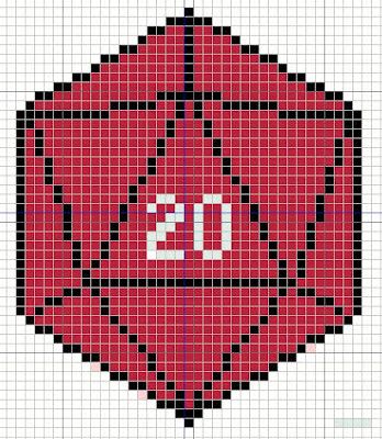 Buzy Bobbins: D20 cross stitch design D20 Embroidery Pattern, Dnd Cross Stitch Patterns Free, Dnd Architecture, Dnd Cross Stitch, Dnd Crochet, Counted Cross Stitch Patterns Free, Geeky Cross Stitch, Dragon Cross Stitch, Stitching Patterns