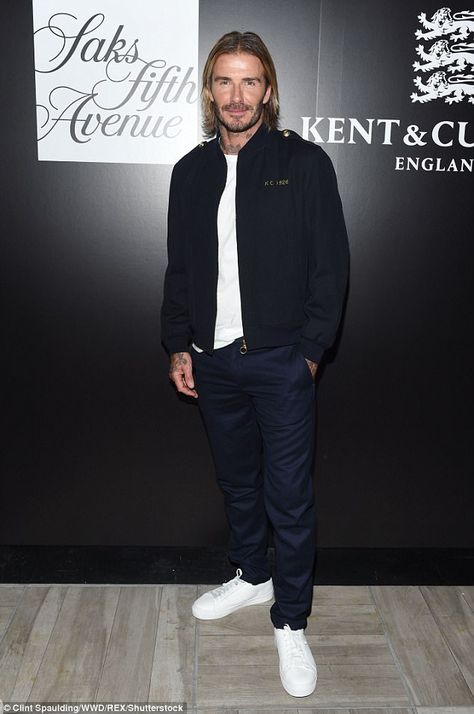 Hidden love: David Beckham has revealed he used to hide his love of Oasis as the group wer... David Beckham Style, Beckham Style, Revival Clothing, Mens Fashion Simple, Hidden Love, Crisp White Shirt, Sharp Dressed Man, Latest Mens Fashion, Simple White