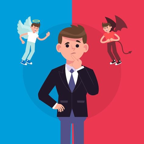 Ethical dilemma illustration | Free Vector #Freepik #freevector #temptation #dilemma #moral #ethics Ethical Dilemma, Angel Y Diablo, Education Poster Design, Business Cartoons, Evil Person, Education Poster, Cartoon Illustration, Graphic Resources, Poster Design