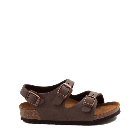 Birkenstock Roma Sandal - Toddler / Little Kid - Mocha | Journeys Kidz Casual Sandals With Buckle Closure And Adjustable Fit, Brown Leather Footbed Sandals For Everyday, Everyday Brown Leather Footbed Sandals, Casual Brown Footbed Sandals, Everyday Brown Footbed Sandals With Round Toe, Comfortable Brown Footbed Sandals With Adjustable Strap, Casual Brown Footbed Sandals With Adjustable Strap, Adjustable Brown Footbed Sandals With Arch Support, Comfortable Brown Footbed Sandals With Buckle Closure