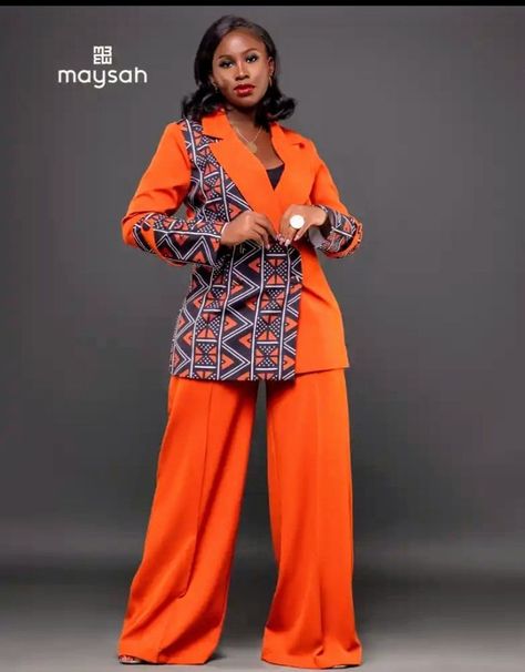 Ankara Blazers For Women, African Pants Suit, Ankara Suit, African Pants, Fashion Work Outfit, Essential Clothing, 2piece Outfits, Church Outfit, Color Blocking Outfits