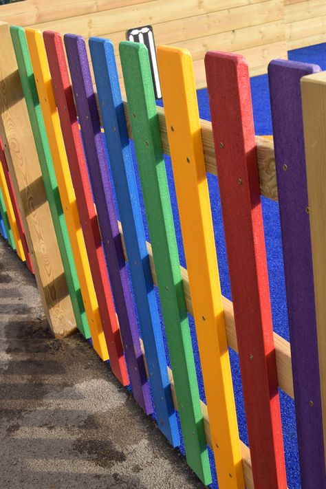 Rainbow Fence, Garden Preschool, Timber Posts, Play Cafe, Play Ground, Play Equipment, Play Areas, Play Area, Fencing