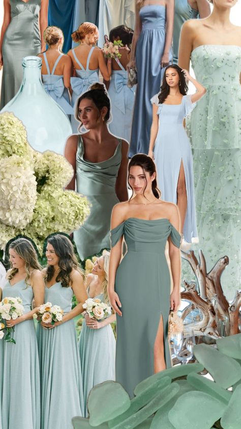 Green Blue Bridesmaid Dresses, Seaglass Bridesmaids, Bridesmaid Looks, Blue Bridesmaid Dresses, Sea Glass, Bridesmaid Dresses, Green, Dresses, Blue