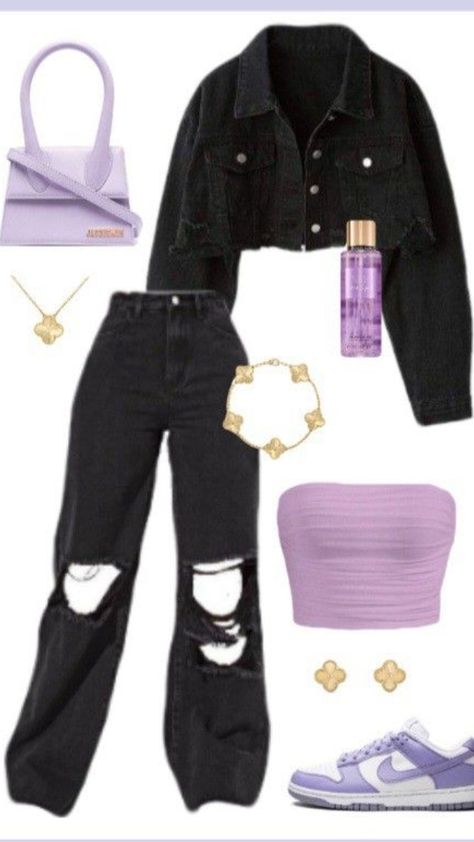 Purple And Black Outfits Casual, Dark Purple Outfit Aesthetic, Purple Outfit, Look Legging, Casual College Outfits, Purple Jeans, Fasion Outfits, Cute Dress Outfits, Trendy Outfits For Teens