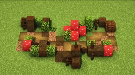 Materials: Dark Oak Log, Fences, Red Mushroom Block, Leaves, Dirt Path, Coarse Dirt, and Trapdoors. Minecraft Path Design, Minecraft Outside Decor, Minecraft Path, Minecraft Rp, Minecraft W, Minecraft Structures, Minecraft House Plans, Path Design, Red Mushroom