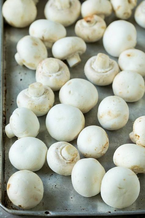 White button mushrooms on a sheet pan. Fried Mushrooms Recipe, Mushroom Recipes Indian, Fried Mushroom Recipes, Garlic And Herb Butter, Mushroom Recipes Healthy, Mushroom Appetizers, White Button Mushrooms, Recipes To Cook, Fried Mushrooms