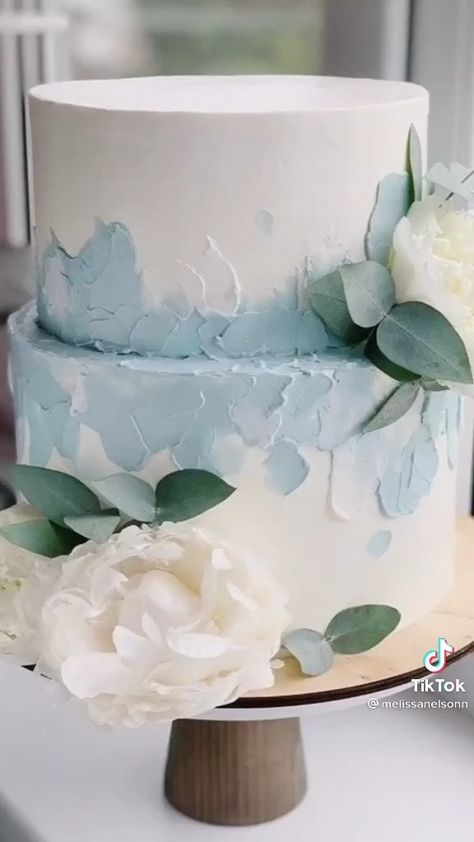 Wedding Cake Dusty Blue, Light Blue Wedding Cake, Powder Blue Wedding, White And Blue Wedding, Green Wedding Cake, Small Wedding Cakes, Blue Bridal Shower, Light Blue Wedding, Wedding Cakes Blue