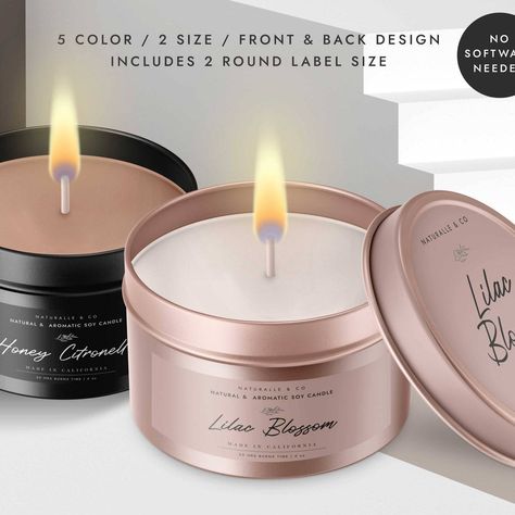 "NEW! Tin candle label template to make your candle tin jar looks professional. Edit using CORJL. Available at shop!" Candle Tin Labels, Diy Candle Labels, Product Label Design, Perfume Label, Candle Label Template, Label Ideas, Candles Diy, Candle Stickers, Candle Label