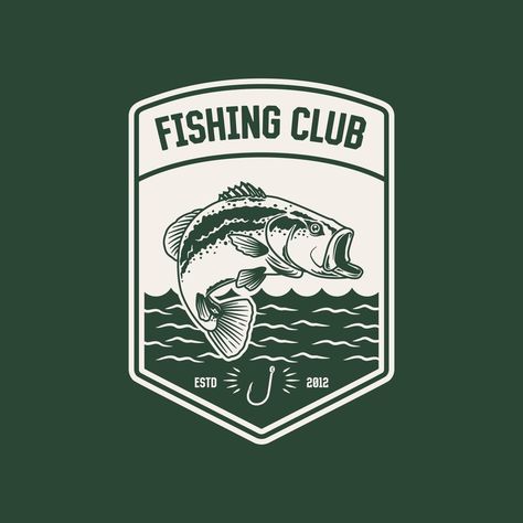 Fishing Logo Ideas, Fishing And Hunting Logo, Fishing Graphic Design, Fishing Club Logo, Fly Fishing Logo Design Graphics, Club Logo, Logo Label, Vintage Fishing, The Hand