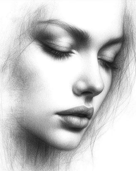 Black And White Portraits Drawing, Portrait Sketches Easy, How To Draw A Face Realistic, Portrait Drawing Pencil, Realistic Face Drawing, Beautiful Pencil Sketches, Portrait Charcoal, Portrait Au Crayon, Beautiful Pencil Drawings