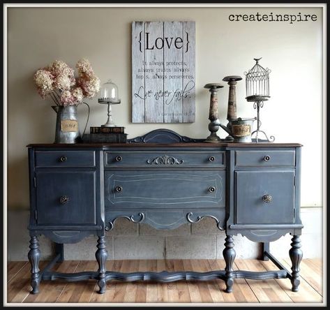 antique buffet in ash from fusion mineral paint, painted furniture, repurposing upcycling Antique Buffet Makeover, Buffet Makeover, Antique Buffet, Buffet Decor, Dining Room Buffet, Refurbished Furniture, Cool Ideas, Room Decorations, Paint Furniture