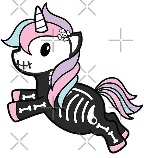 Kawaii Cute Halloween Skeleton Unicorn Unicorn Skeleton Drawing, Skeleton Unicorn Tattoo, Kawaii Halloween Drawings, Animal Skeleton Art, Kawaii Line Art, Cute Halloween Skeleton, Kawaii Skeleton, Skull Unicorn, Skeleton Cute