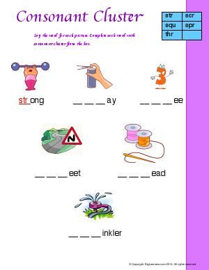 Worksheet | Consonant Cluster (Three-Letter Blends) | Use the three-letter consonant clusters from the box to complete each word. Consonant Clusters Worksheet, Blending Letters, Consonant Clusters, Suffixes Worksheets, Monthly Budget Worksheet, Add And Subtract Fractions, Relationship Worksheets, Letter Blends, Holiday Homework