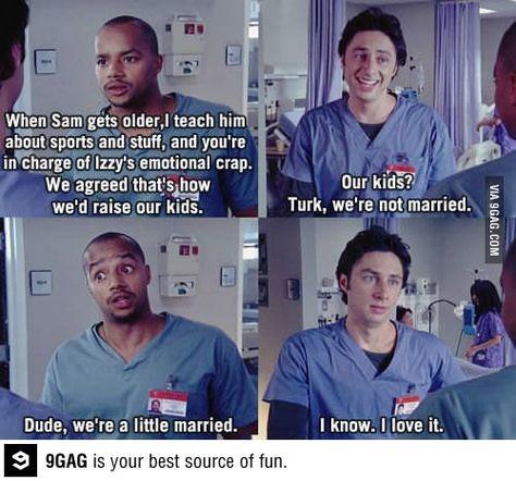 Scrubs. J.D. and Turk on bromance. Turk And Jd, Scrubs Funny, Collateral Beauty, Tv Shows Funny, Tv Quotes, The Perfect Guy, Wedding With Kids, Look Here, Look At You