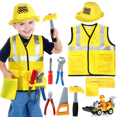 Builder Outfit, Construction Worker Costume, Toddler Dress Up, Kids Role Play, Kids Dress Boys, Role Play Costume, Construction For Kids, Career Outfits, Diy Halloween Costume