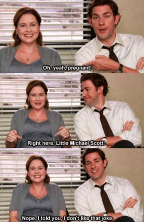 When they were expecting their second baby and Pam made her own dad joke: Funny Quotes About Relationships, Funny Couple Quotes, Quotes About Relationships, Office Jokes, The Office Show, Couple Quotes Funny, Office Tv, Office Memes, Office Quotes