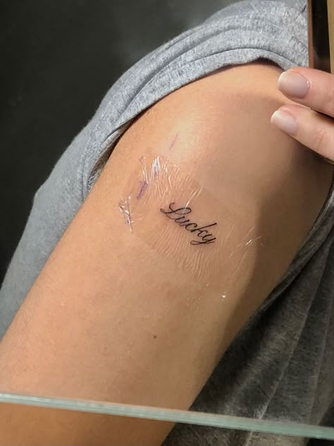 Lucky Tattoos For Women, Lucky Me Tattoo, How Lucky Are We Tattoo, Spirituality Tattoo, Lucky Tattoos, 2002 Tattoo, Skincare Vanity, Lucky Tattoo, Minimalistic Tattoo Ideas