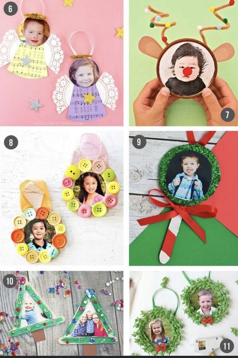 Christmas Crafts With Pictures For Kids, Christmas Photo Ornament Crafts For Kindergarten, Preschool Christmas Crafts With Picture, Kids Christmas Craft With Picture, Kid Ornaments With Pictures, Kids Craft Ornaments Picture, Children Christmas Ornaments Diy, Student Christmas Ornaments For Parents, Kids Picture Christmas Craft