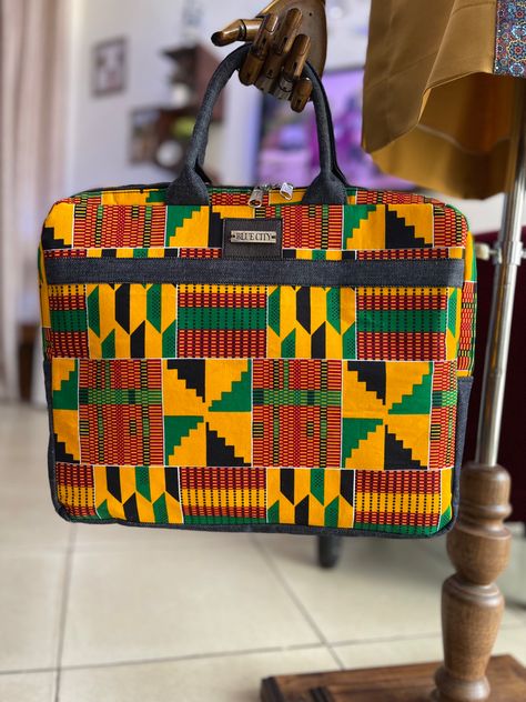 African Print Laptop Bags, Ankara Laptop Bags, Ankara Bags, Sewing Jeans, African Bag, African Print Clothing, Blue City, Modern Accessories, Back Bag