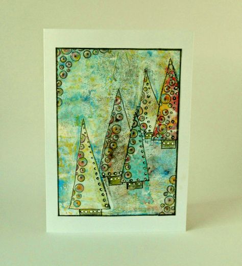 Christmas Card With My Gelli Printing Plate by Itsamistry Design Studio` Gel Printing Christmas Cards, Gelli Plate Birthday Cards, Anime Collar, Jelly Painting, Gelli Plate Printing Christmas, Bell Choker, Gelli Plate Cards, Make Your Own Gelli Plate, Cosplay Cat