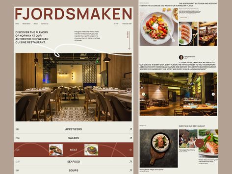 Restaurant Website Design Concept by Dmitry Lauretsky for Ronas IT | UI/UX Team on Dribbble Restaurant Email Design, Menu Design Website, Norwegian Cuisine, Simple Restaurant, Restaurant Appetizers, Restaurant Website Design, Restaurant Website Templates, Restaurant App, Restaurant Web