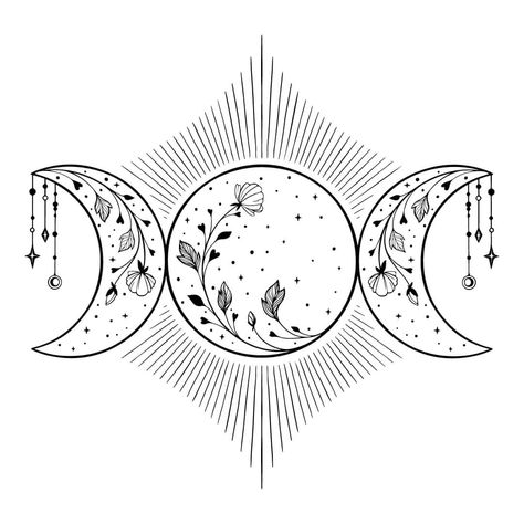 Triple Moon Tattoo, Lady Hecate, Hecate Altar, Triple Goddess Symbol, Hecate Goddess, Goddess Symbols, Moon Vector, Mushroom Tattoos, Pagan Symbols