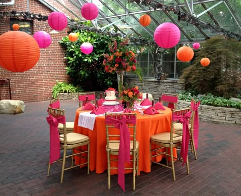 Pink And Orange Table Setting, Pink And Orange Party Theme, Coral Party Decorations, Pink And Orange Party, Birthday Party Decorations For Adults, Sunset Party, Graduation Party Planning, Orange Party, 21 Diner