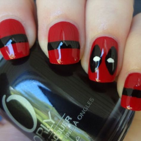 Deadpool Nails, Superhero Nails, Marvel Nails, Nail Art Diy Easy, Nail Styles, Cute Nail Art, Nail Art Inspiration, Easy Nail Art, Nail Art Diy