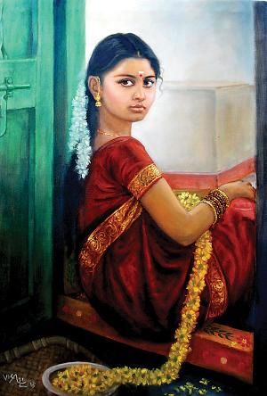 Apartment Bedroom Ideas For Women, Ravivarma Paintings, Bedroom Ideas For Women, Apartment Bedroom Ideas, Ravi Varma, Indian Women Painting, Indian Art Gallery, Tamil Girls, Palette Design