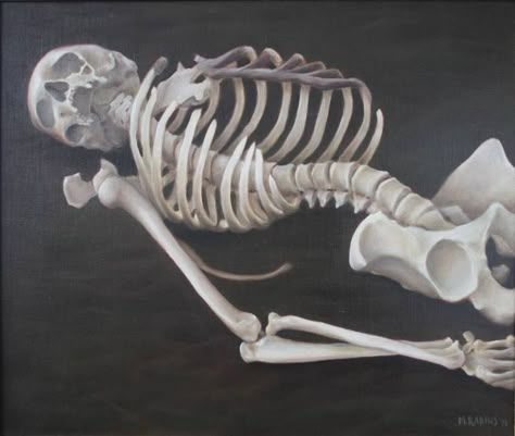 Original realism painting by Marina Radius (Netherlands). This one-of-a-kind oil on canvas painting measures 30.7W x 27.2 H inches. The mortality painting ships in a box directly from the artist's studio and is covered by the 14-day satisfaction guarantee from Saatchi Art, so you can buy with confidence. Skeleton Lying Down Drawing, Overgrown Skeleton Art, Art Nouveau Skeleton, Laying Down Skeleton, Skeleton Refrences, Skeleton Laying Down Drawing, Skeleton Laying Down Reference, Skeleton Lying Down, Bone Aethstetic