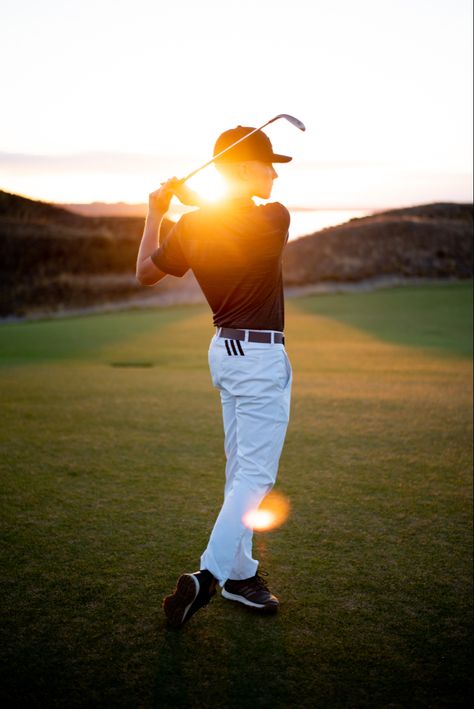 Senior Golf Photography, Golf Themed Photoshoot, Senior Guy Golf Pictures, Golfer Senior Pictures, Senior Boy Golf Photos, Golf Graduation Pictures, Senior Pictures Golf Boys, Golf Photography Ideas, Senior Picture Ideas For Guys Golf