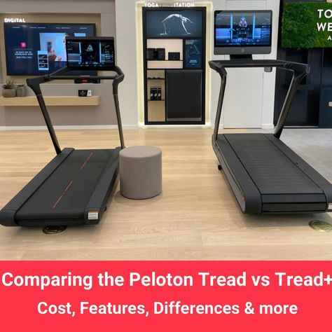 Peloton Tread vs Tread+ (Plus): Comparison of feature differences. Which Treadmill should you buy? - Peloton Buddy Peloton Weight Rack, Peloton Treadmill Room Ideas, Peloton Treadmill, Peloton Tread, Weight Rack, Happy In Love, Indoor Cycling Bike, Peloton Bike, Cardio Machines